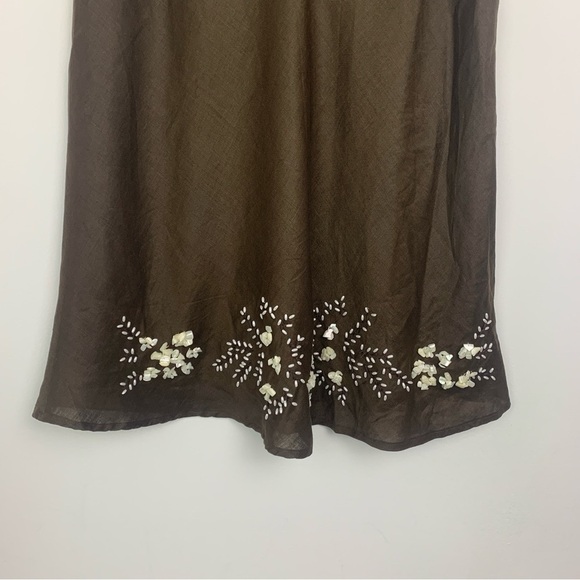 Anne Carson Brown Linen A-Line Skirt Embroidered - Picture 2 of 8